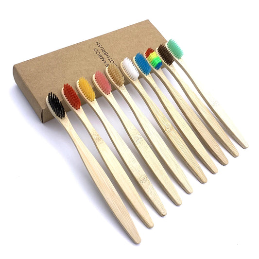 10-Pack Biodegradable Bamboo Adult Toothbrushes - Eco-Friendly & Travel-Ready